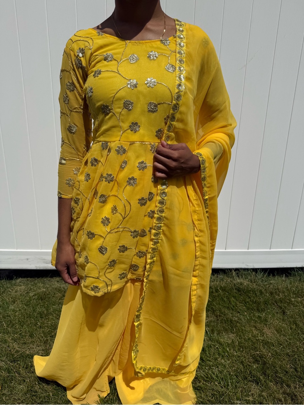 Yellow Embroidered Kurta Pants Set - Women Haldi W/ dupatta